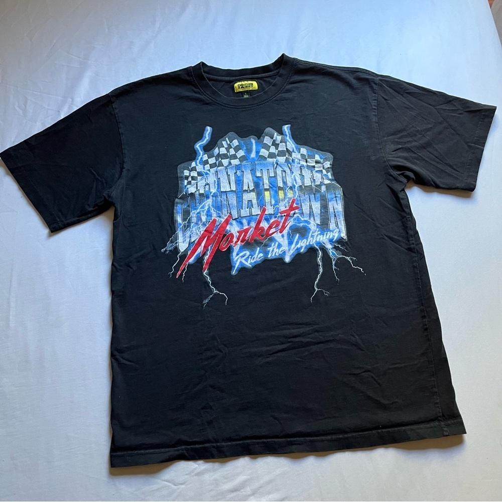CHINATOWN MARKET‎ black logo racing graphic short sleeve knit T-shirt